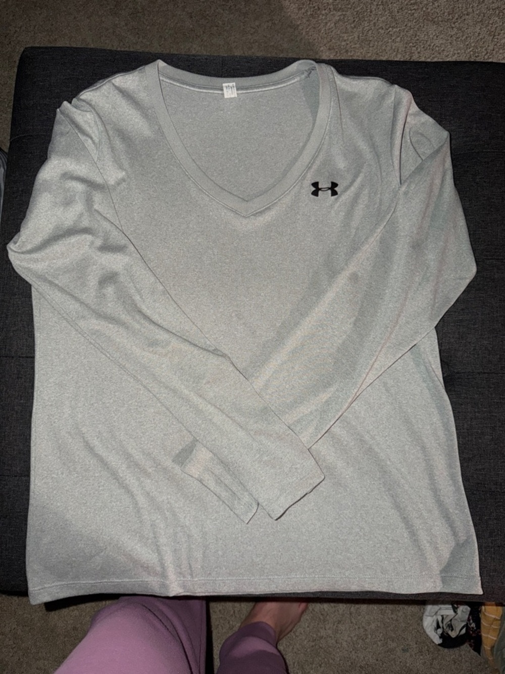 Under Armour Women's Long Sleeve V-Neck Top - Light Gray with Black Logo